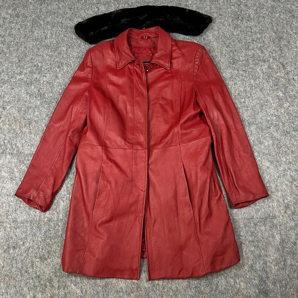 Valerie Stevens Women's Lamb Leather Jacket Large Red Removable Collar and Liner - Picture 3 of 11